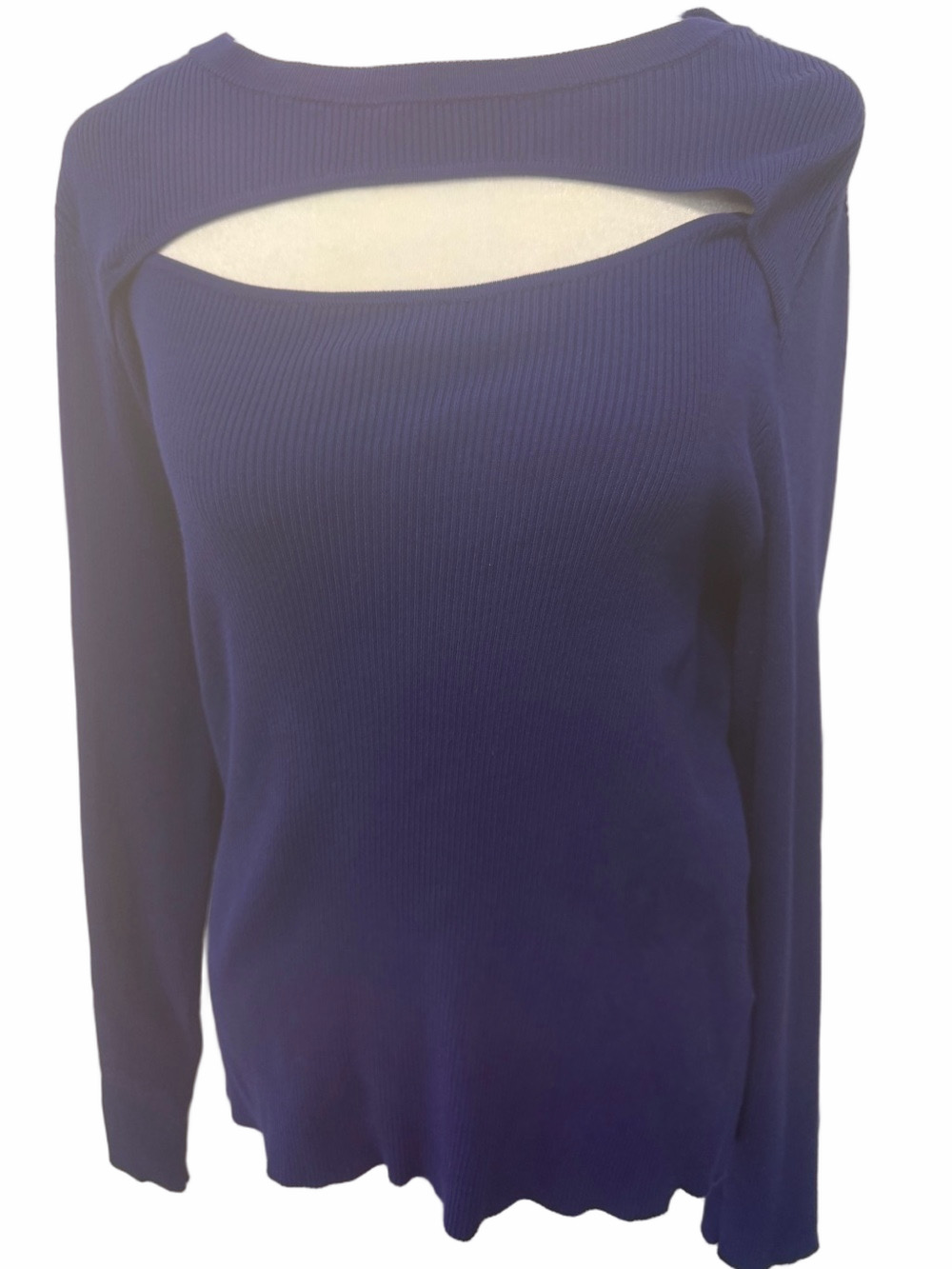 INC International Concepts Blue Ribbed Knit Cutout Pullover Sweater XL EUC